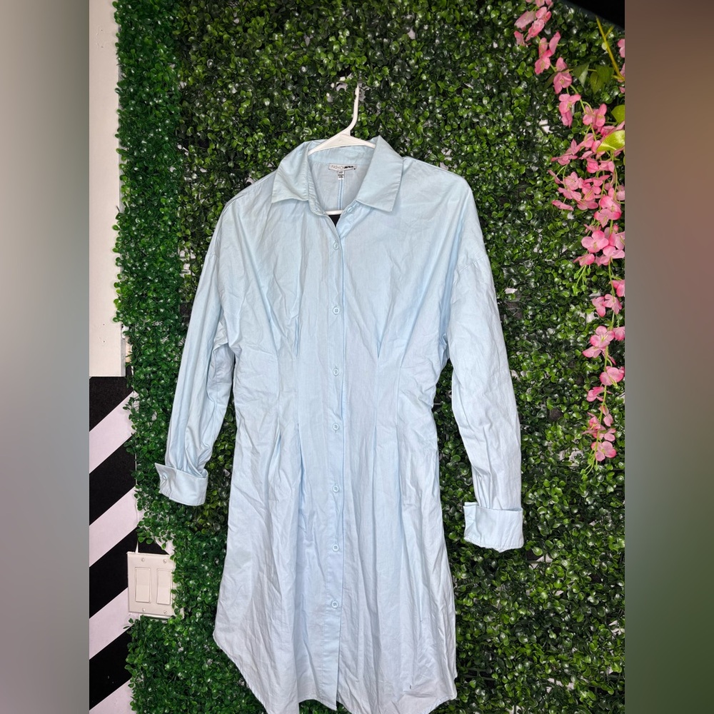 Fashion Nova Sky Blue Long Sleeve Dress